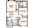 Floorplan of upper level featuring Owner's Suite, bedrooms 2 & 3, bath 2, laundry, and linen closets at 19079 E 94Th Pl, Commerce City, CO 80022