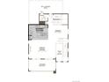 First floor plan showcasing a gourmet kitchen, dining area, great room, and a covered balcony at 8376 Cokedale Dr, Littleton, CO 80125