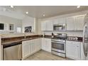 Bright kitchen featuring white cabinets, stainless steel appliances, and sleek countertops at 21541 Unbridled Ave, Parker, CO 80138