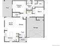 Layout of home including primary suite, kitchen, great room, dining, garage, porch, and other rooms at 21945 E 51St Dr, Aurora, CO 80019