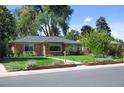 Well-manicured front yard with lush green lawn and mature trees around the house at 2649 N Cook St, Denver, CO 80205