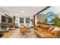 Bright living room with a cozy leather sectional, unique coffee table, and modern decor at 1203 24Th St, Denver, CO 80205
