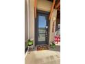 Inviting front door with decorative wreath, floral planters and stylish welcome mat at 10150 Belvedere Loop, Lone Tree, CO 80124