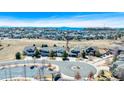 Expansive aerial view of a suburban neighborhood with mountain views and well-maintained landscaping at 7447 Soapstone Way, Castle Rock, CO 80108