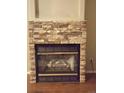 Close-up of a stunning stone fireplace with a glass front at 785 Century Ln, Monument, CO 80132