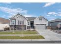 Charming two-story home with gray exterior, well-maintained lawn, and a spacious driveway leading to the garage at 20272 Terrace View Dr, Parker, CO 80134