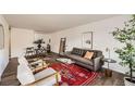 Open-concept living space with modern furnishings and a vibrant area rug at 1200 N Emerson St # 303, Denver, CO 80218