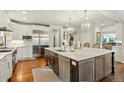 Spacious kitchen featuring stainless appliances, a marble-top island, and wood floors at 32 Glenmoor Dr, Englewood, CO 80113