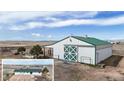 Well-maintained barn with a green roof and white siding at 32350 E 137Th Way, Brighton, CO 80603