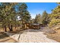 Secluded log cabin with snow-covered surroundings, offering a rustic and private retreat at 121 Mary Beth Rd, Evergreen, CO 80439