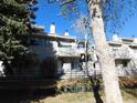 Exterior view of a townhome complex with balconies and a well-maintained lawn on a sunny day at 1825 Kendall St # 205, Lakewood, CO 80214
