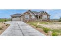 Charming single story home featuring stone accents, concrete driveway, and beautifully landscaped front yard at 9727 Red Primrose St, Franktown, CO 80116