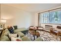 Cozy living room featuring a comfortable green sofa, accent pillows, and decorative area rug at 5995 E Iliff Ave # 106, Denver, CO 80222