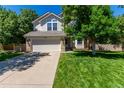 Well-maintained two-story home features a manicured lawn and a spacious two-car garage at 10707 Jordan Ct, Parker, CO 80134