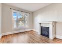 Bright living room featuring hardwood floors and a fireplace at 1839 Grove St, Denver, CO 80204