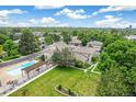 Community pool and landscaping viewed from above; quiet residential area with mature trees at 1250 S Monaco Pkwy # 67, Denver, CO 80224