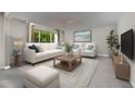 Bright living room with white sofas, a large window, and modern décor accents at 12762 Fisher St, Englewood, CO 80112