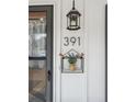 Close-up of the house number '391' with stylish outdoor lighting and decorative potted plants at 391 Burgess Dr, Castle Rock, CO 80104