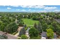 A lush aerial view showcases a neighborhood with mature trees, expansive green spaces, and nearby urban amenities at 8663 E Davies Ave, Centennial, CO 80112