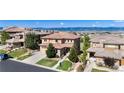 Areal view of homes, showcasing the tile roofs, neighborhood, landscaping and mountain view at 10783 Skydance Dr, Highlands Ranch, CO 80126