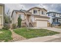 Inviting two-story home with a well-maintained lawn, a two-car garage, and a welcoming entrance at 20112 E Grand Pl, Aurora, CO 80015