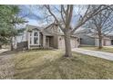 View of a home with neutral siding, a large tree in the yard, and a well-manicured lawn at 12550 W Gould Dr, Littleton, CO 80127