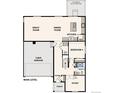 Blueprint of main level featuring a two-car garage, a great room, kitchen, dining, and bed and bath at 4334 Gozzer Ranch Dr, Elizabeth, CO 80107