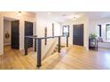 Bright entryway boasts modern railing and beautiful hardwood floors, creating a stylish first impression at 2231 Meadow Green Cir, Franktown, CO 80116