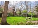 Lush backyard featuring mature trees and a storage shed at 1333 S Eudora St, Denver, CO 80222