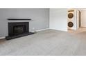 Living room featuring a black fireplace, neutral carpet, and a laundry closet at 3141 S Tamarac Dr # 206E, Denver, CO 80231