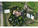 Overhead view of house, gardens, and outbuildings on a spacious lot at 12768 Grizzly Dr, Littleton, CO 80127