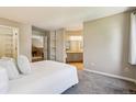 Spacious main bedroom with plush carpeting, ensuite bathroom access, and a serene, neutral color palette at 1310 S Monaco Pkwy # 23, Denver, CO 80224