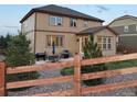 A lovely backyard features a fenced yard, outdoor patio, and dining set, offering a relaxing space at 7310 Blue Water Dr, Castle Rock, CO 80108
