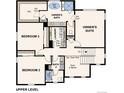 Floor plan of the upper level featuring the owner's suite, two bedrooms, and a laundry room at 14120 Bunny Hop Ln, Parker, CO 80134