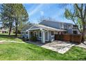 A lovely house featuring a well-kept lawn, complemented by a backyard patio and a wooden fence at 2557 S Dover St # 12, Lakewood, CO 80227