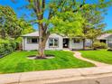 Charming single-story home featuring mature trees, manicured lawn, and a inviting walkway at 5152 Bryant St, Denver, CO 80221