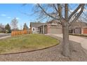 Landscaped front yard with a green lawn and a charming single-Gathering home at 3844 S Gibralter St, Aurora, CO 80013