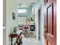 Bright entryway with view of living room, fireplace, and decorative furniture at 4936 Stoneham Ave, Castle Rock, CO 80104