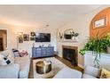 Charming living room with a decorative fireplace and a stylish blue media center at 12512 E Cornell Ave # 304, Aurora, CO 80014