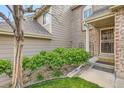 A landscaped front entrance with decorative brickwork and an ornate security door at 1470 S Quebec Way # 46, Denver, CO 80231