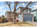 Charming two-story home with a blue exterior, brick accents, and a well-maintained front yard at 17623 Cornish Pl, Parker, CO 80134