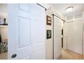 Hallway with closets featuring white doors and wood trim at 650 S Clinton St # 11B, Denver, CO 80247