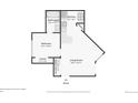 Floor plan showing the layout of the unit including the bedroom, bathroom, living room, and kitchen at 4876 E Kentucky Ave # F, Denver, CO 80246