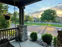 Charming front porch with a hanging swing, landscaping, and neighborhood views at 10618 Clearview Ln, Highlands Ranch, CO 80126