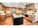 Gourmet kitchen featuring custom wood cabinets, stainless steel appliances, and a large center island at 62 N Ranch Rd, Littleton, CO 80127