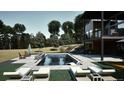 Backyard oasis featuring a pool, lounge chairs, fire pit, and outdoor seating, perfect for relaxing at 11115 Evening Hunt Rd, Franktown, CO 80116