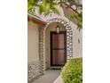 Close-up of the home's front door, highlighting the stone archway and stylish entry at 4194 Beautiful Cir, Castle Rock, CO 80109