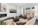 Bright living room with a modern fireplace, stylish decor, and large windows at 17163 Desert Wine Trl, Parker, CO 80134