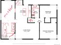 Floor plan illustrating layout of kitchen, bedrooms, living room and bath at 3301 Bellaire St, Denver, CO 80207