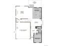 First floor plan featuring a kitchen, dining area, living room, bedroom, bathroom, and two-car garage at 833 Alpine Ridge St, Erie, CO 80516